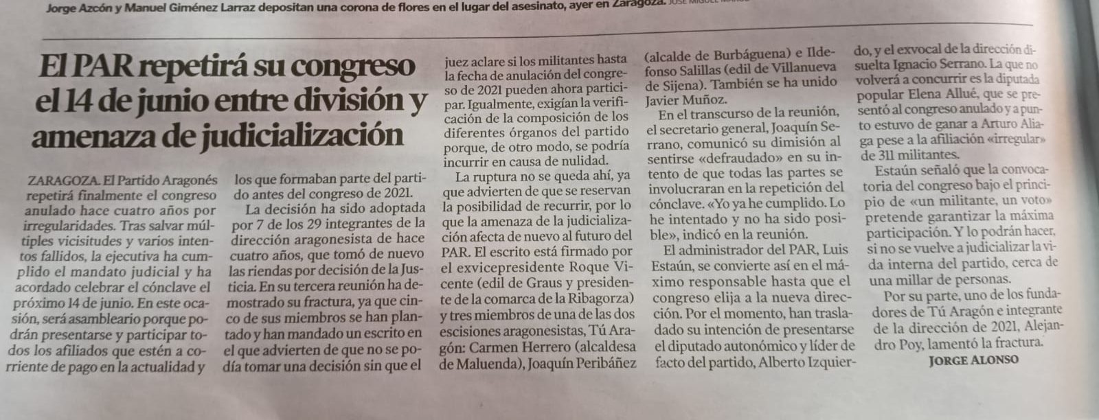 Artículo Heraldo de Aragón del 7 de mayo de 2025